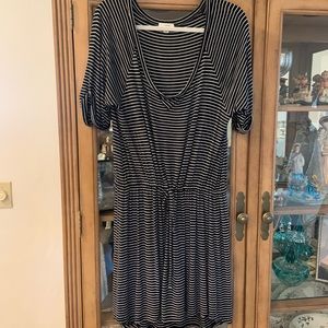 Caslon dress. Black with white pinstripes.